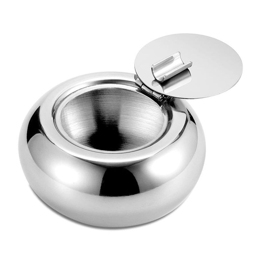 Stainless Steel Windproof Ashtrays with Lid for Cigarettes Cigar Smokers, Modern Outdoor Ash Holder Tabletop Ashtray for Car Desk Home office Decoration (Silver Small)