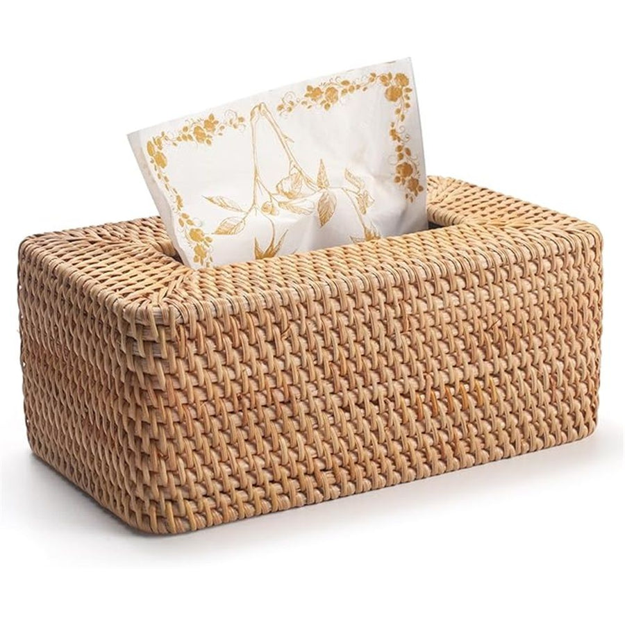 Rattan Tissue Box Cover Natural Woven Facial Napkin Holder Rectangular Universal for all types of rooms10 x 6x 4 Inch