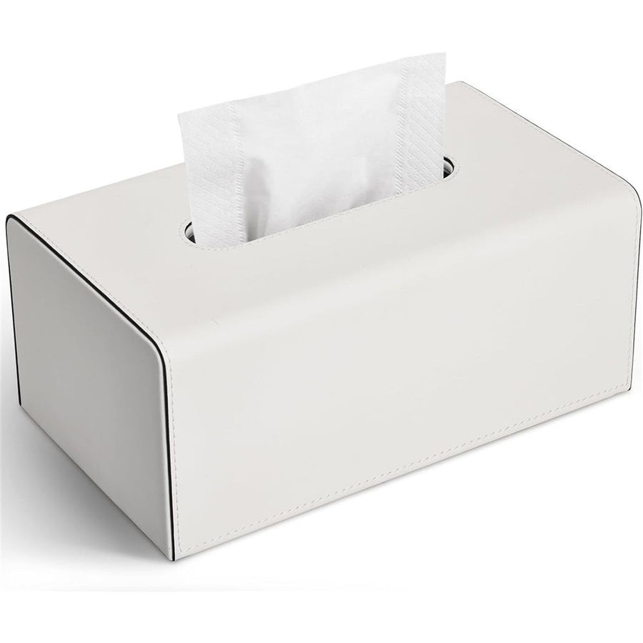 Tissue Box Cover, PU Leather Rectangular Tissue Box Holder with Magnetic Bottom Cover for Facial Tissues/Napkins, Office & Living Room Decor Box for Standard  White