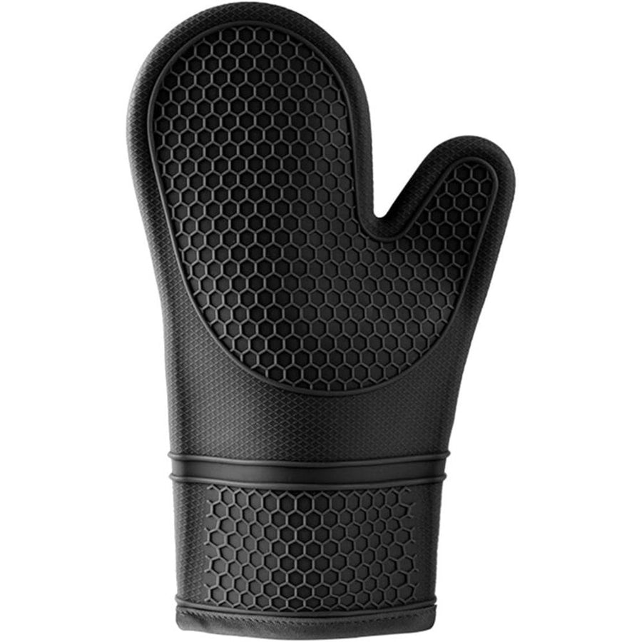 BPA-Free Soft Silicone Oven Mitts, Heat Resistant and Waterproof Cooking Safety Gloves, Thick Cotton Lining, Flexible Gripping, Kitchen Potholders Set, for Grilling, BBQ,  Black