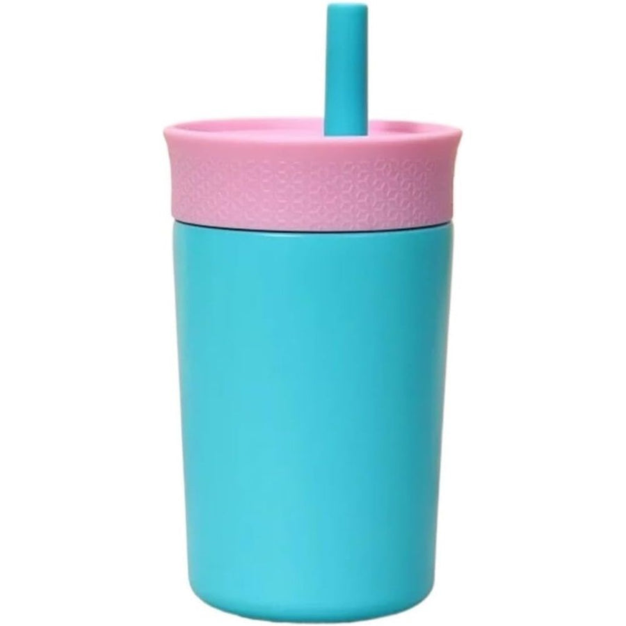 12oz Portable Insulated Coffee Mug Stainless Steel Hot and Cold Sports Cup Car with Straw Travel(light blue)