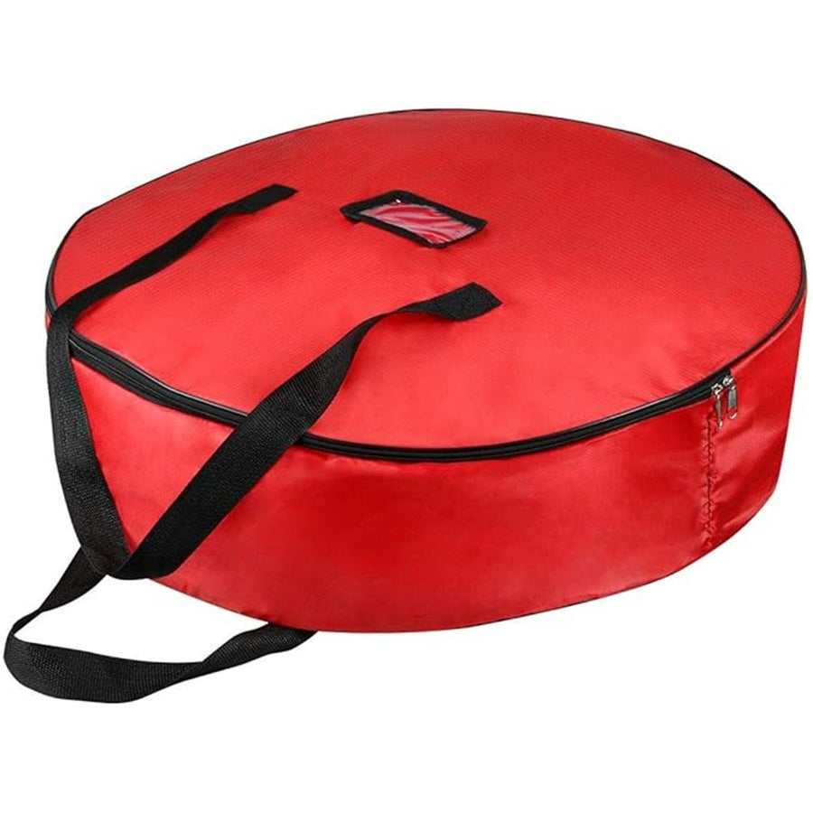Christmas Wreath Storage Bag - 30 Inch, Red, Cotton, Zipper Closure, Reinforced Handles, Double Zippers, Clear Card Slot, Ideal for Christmas Decorations