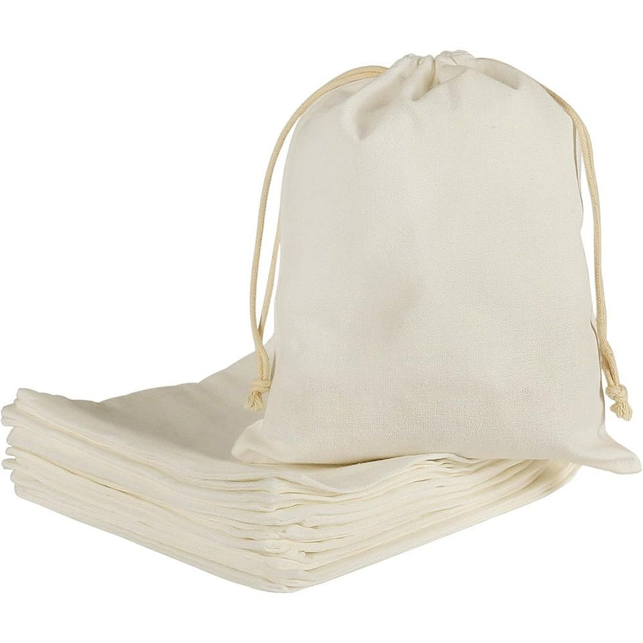 Cotton Bags - Medium 8x10 Inch (12 Bags) - Reusable Muslin Storage Bags with Drawstrings - Biodegradable Canvas Fabric - Perfect for Snacks, Clothes