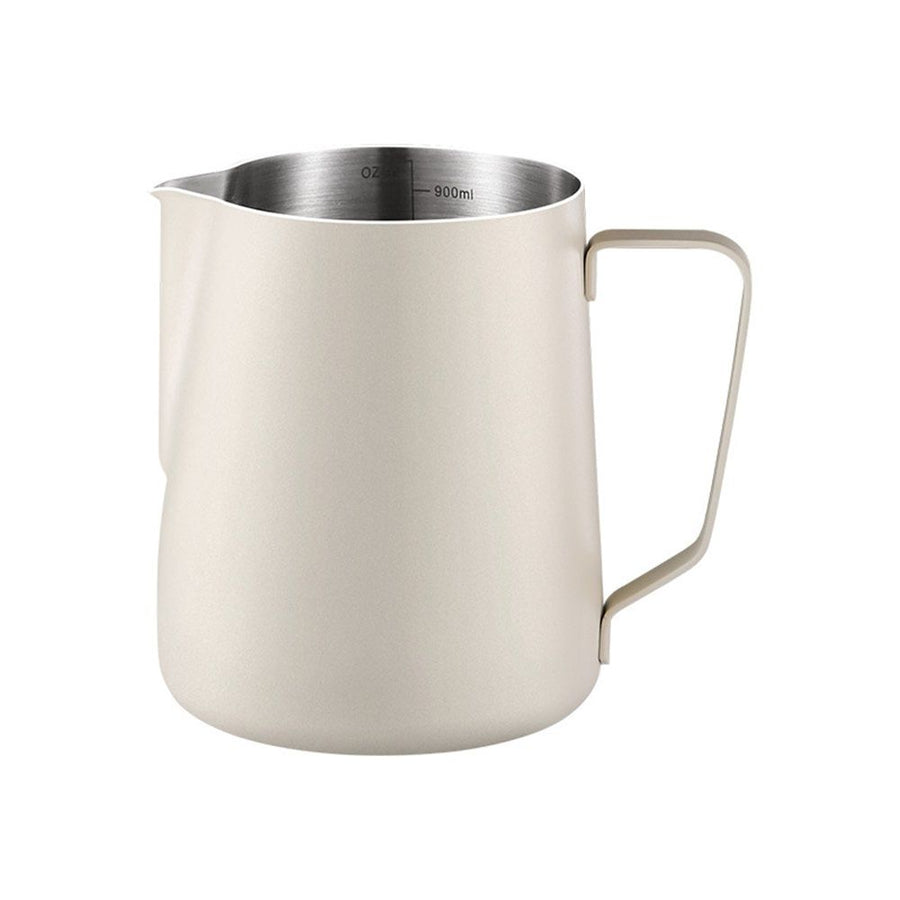 Milk Frothing Pitcher,(600ml) Steaming Pitchers,Stainless Steel Milk Cup,Cappuccino Latte Art Coffee,Barista Steam Pitchers,Temperament beige