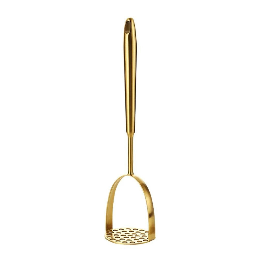 Potato Masher, Dual Arc for Easy, Labor-Saving Mashing,  Stainless Steel, Sturdy and Durable One-Piece Potato Press, Dishwasher Safe, for Potatoes and More(Gold)