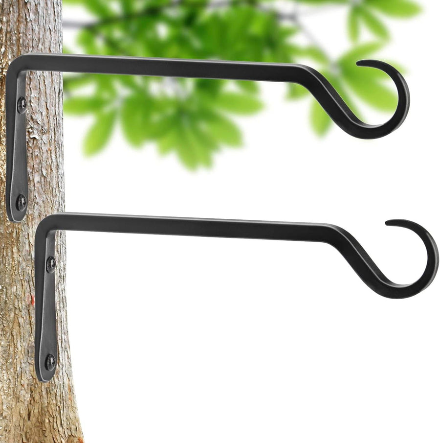 2 Pack 10.2 Inch Plant Hangers Outdoor Bracket, Indoor Wall Mount Metal Heavy Duty Rust-Resistant Bird Feeder Plant Hooks for Hanging Planters, Flower Baskets, Black