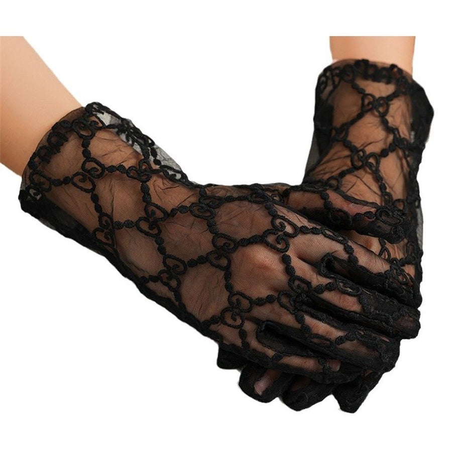Women's Long Wedding Gloves Lace Transparent Hard Yarn Embroidery Opera Evening Ball Black Lace Gloves