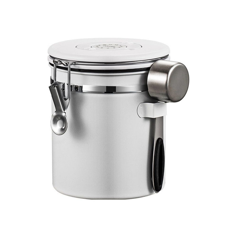 Airtight Coffee Container with Date Tracker & Spoon - Kitchen Storage Jar for Coffee Grounds, Cereal, Beans, Sugar (White, 1500ML)