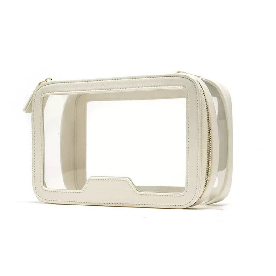 Clear Makeup Case Toiletry Bag Multipurpose Travel Makeup Train Case Portable Cosmetic Organizer Transparent Storage Bag(White)