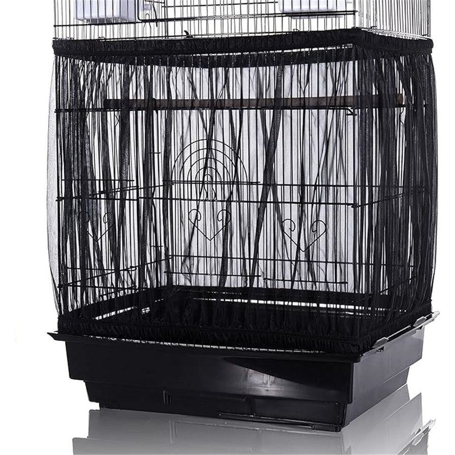 Bird Cage Seed Catcher, Large, Stretchy Form Fitting Mesh Skirt Cover for Parrot Enclosures, Light and Breathable Fabric, Prevent Scatter and Mess, Reusable,Adjustable, Lightweight,Black S