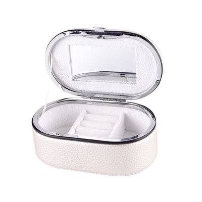 Travel Jewelry Organizer Case with Mirror for Women, Small Mini Portable Jewelry Box for Ring Earrings Necklace Bracelet Luxury Gift for Women（silvery）