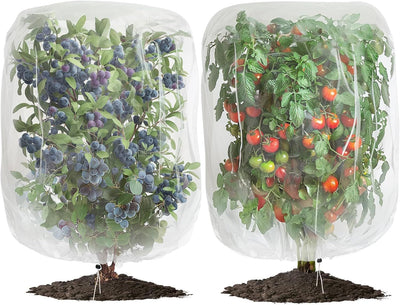 2 PCS Large Fruits Tree Netting Cover for Garden,  Insect Bird Barrier Deer Netting Cover Bag with Drawstring Garden Plant Netting for Tomato Blueberry Bush Netting Covers（70*100㎝）