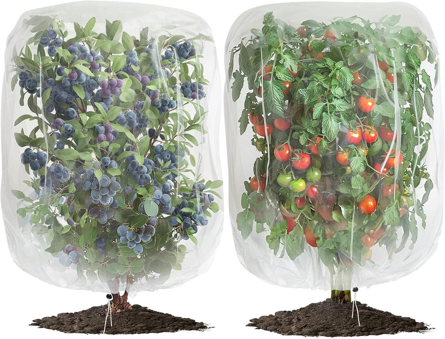 2 PCS Large Fruits Tree Netting Cover for Garden,  Insect Bird Barrier Deer Netting Cover Bag with Drawstring Garden Plant Netting for Tomato Blueberry Bush Netting Covers（70*100㎝）