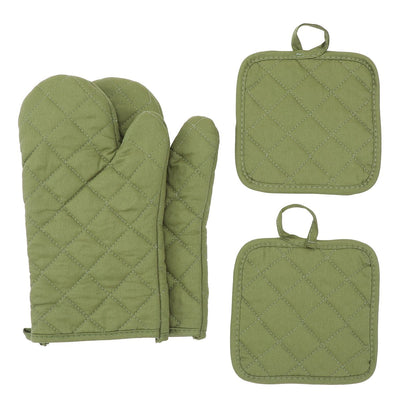 Oven Mitts and Pot Holders 4 pcs Set,High Heat Resistant Degree Extra Thicken Long Kitchen Cotton Oven Glove for Cooking (Green)