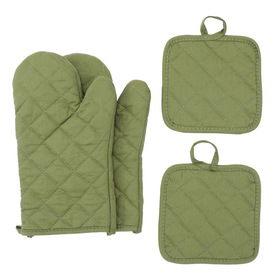 Oven Mitts and Pot Holders 4 pcs Set,High Heat Resistant Degree Extra Thicken Long Kitchen Cotton Oven Glove for Cooking (Green)