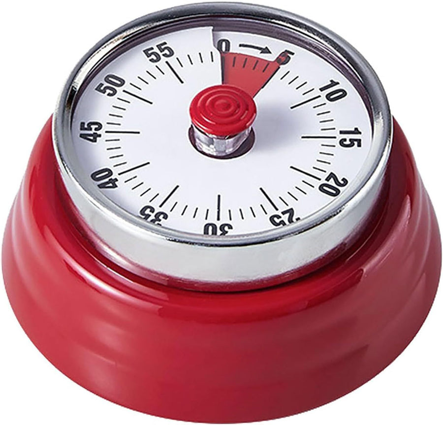 Elegant Stainless Steel Vintage Kitchen Timer with Magnetic Attachment - 60-Minute Countdown & Audible Alarm, Perfect for Cooking, Office Tasks, and Study Sessions (red)