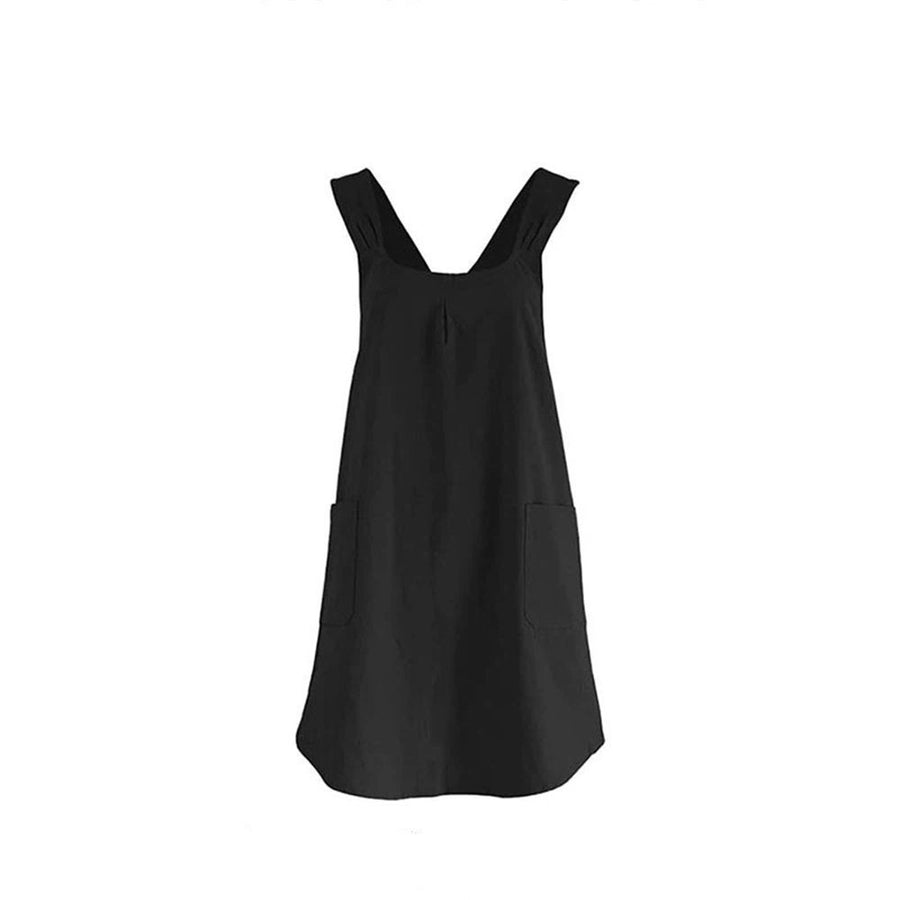 Apron Halter Cross Back Bandage X Shape Aprons Two Pockets Apron for Women with Pocket Cotton Linen,  Cross Back Apron for Gardening Painting（black）