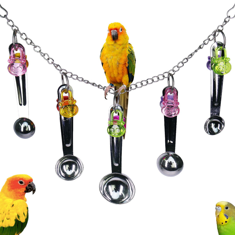 Bird stainless steel  toy, safe and stable spoon chewing toy parrot, long tailed parrot, parrot, parrot colored pendant toy,