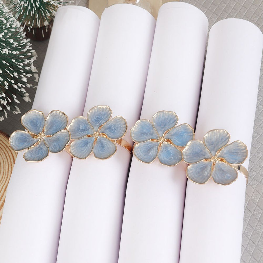 Napkin Rings Set of 6 Flowers Napkin Ring Holders Dinner Tables Rings Elegant Ornament Table Setting Decoration for Wedding, Christmas, Thanksgiving, Birthday, Holiday, Party, Blue