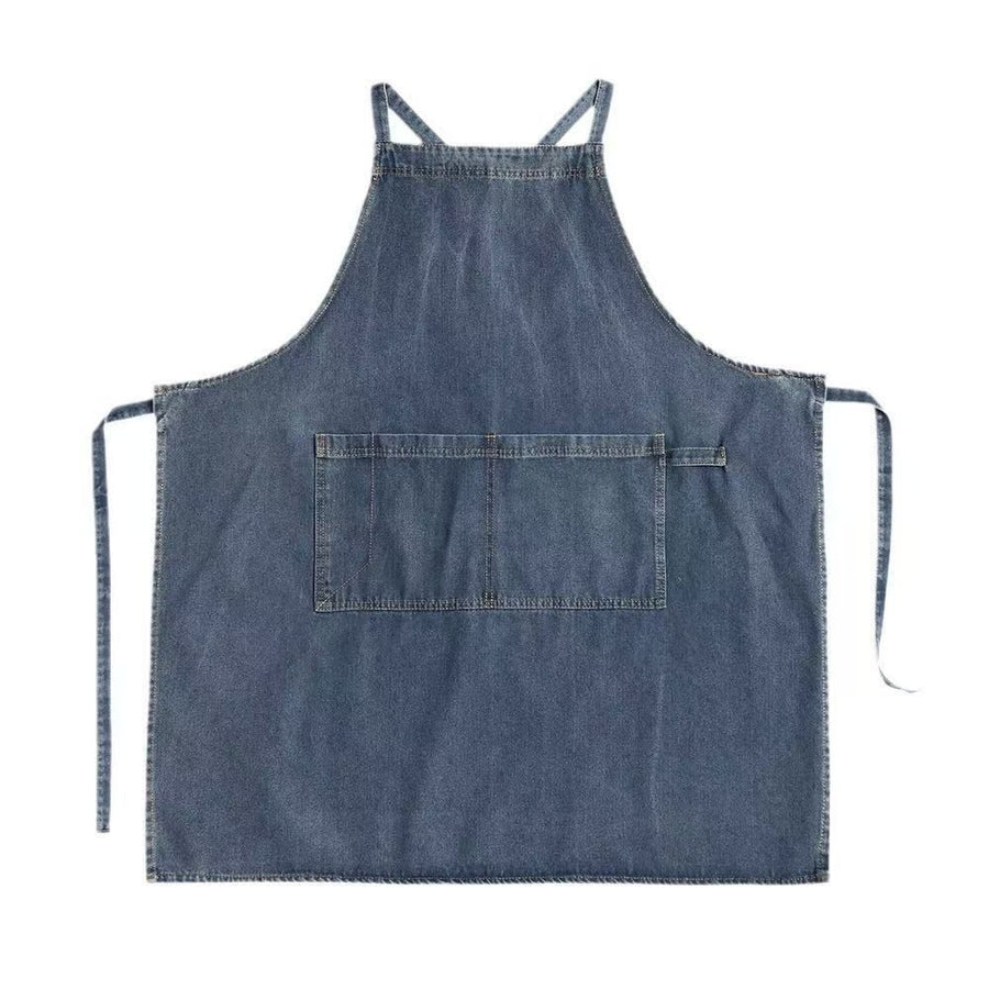 Denim Apron with Big Pockets Adjustable Cooking Apron Jean for Hair Stylist Gardening Craftsmen Barista Hairdresser（Mid Blue）