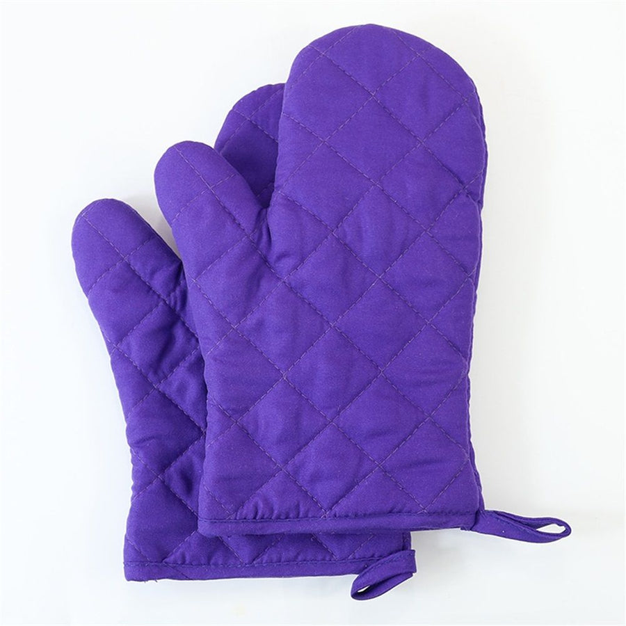 Professional Heat Resistance Kitchen Cotton Oven Gloves for Grilling Cooking Microwave BBQ Baking, 2-Pack with Soft Inner Lining (Purple)