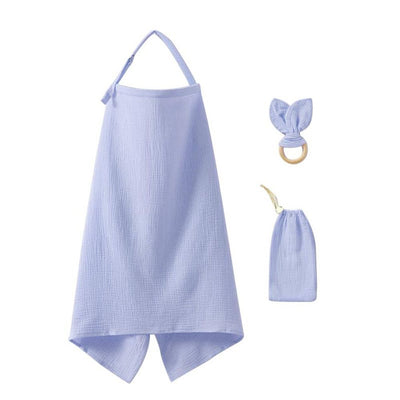Nursing Cover for Baby Breastfeeding, Cotton Breathable with Arch Neckline for Women, Outward breastfeeding shawl covering cloth（Blue）
