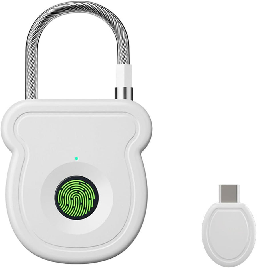 Smart Fingerprint Padlock for Luggage - USB Key & Emergency Code, Keyless Biometric Lock for Gym Locker, Suitcase, Backpack, Toolbox & Handbag (White)With decoder