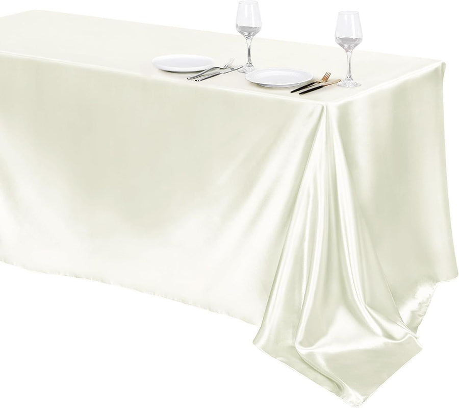 Rectangular Satin Tablecloth -beige, Rectangle Shiny Satin Table Linens for Rectangular Tables（145*260CM）