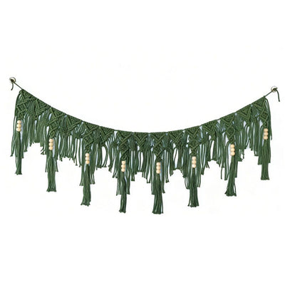 Green Bohemian chiffon tassel garland green wall decoration tassel with bead banner kindergarten classroom office birthday party children's room baby decoration（green）