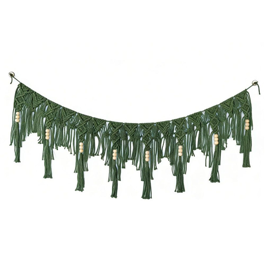Green Bohemian chiffon tassel garland green wall decoration tassel with bead banner kindergarten classroom office birthday party children's room baby decoration（green）