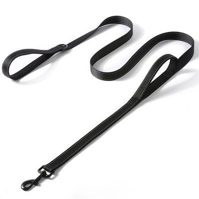 Pet rope, traffic pad dual handle, heavy-duty, reflective dual handle lead, used for control safety training, large or medium-sized dog skin, dual handle lead (black)