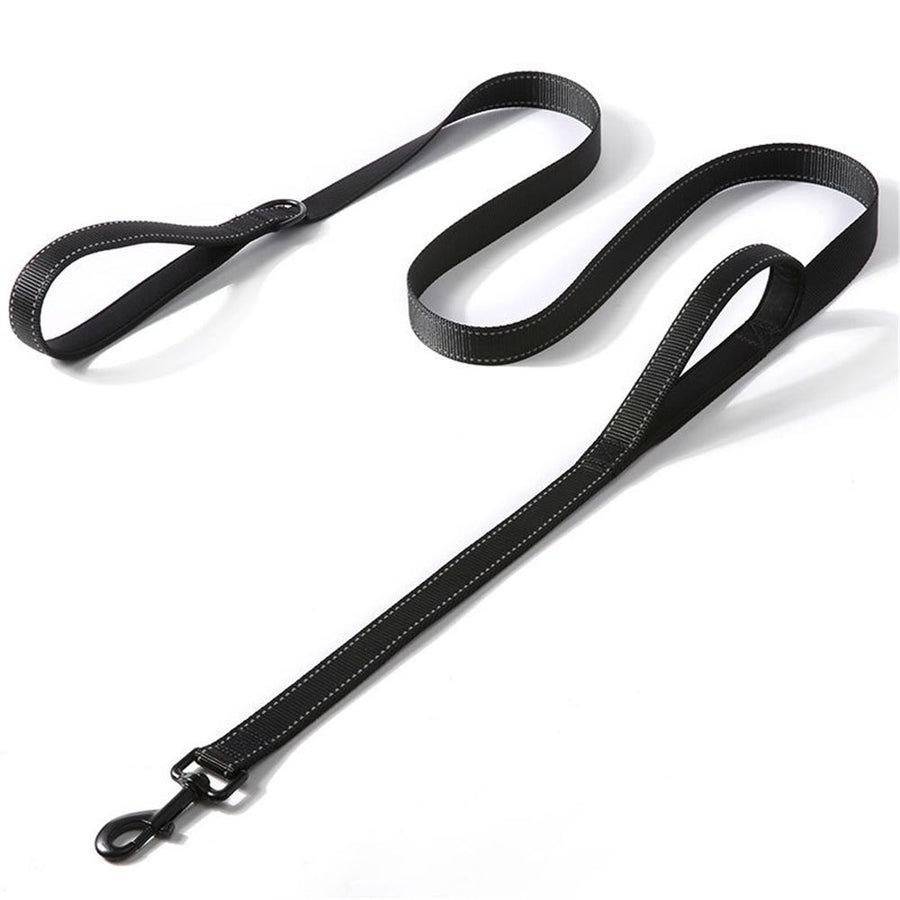 Pet rope, traffic pad dual handle, heavy-duty, reflective dual handle lead, used for control safety training, large or medium-sized dog skin, dual handle lead (black)