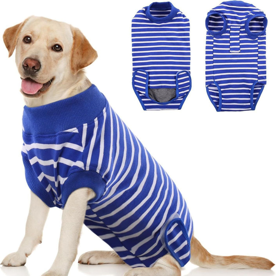 Dog Rehabilitation Surgical Clothing - Male and Female, Adjustable Anti Licking, Breathable and Comfortable, L， blue stripes