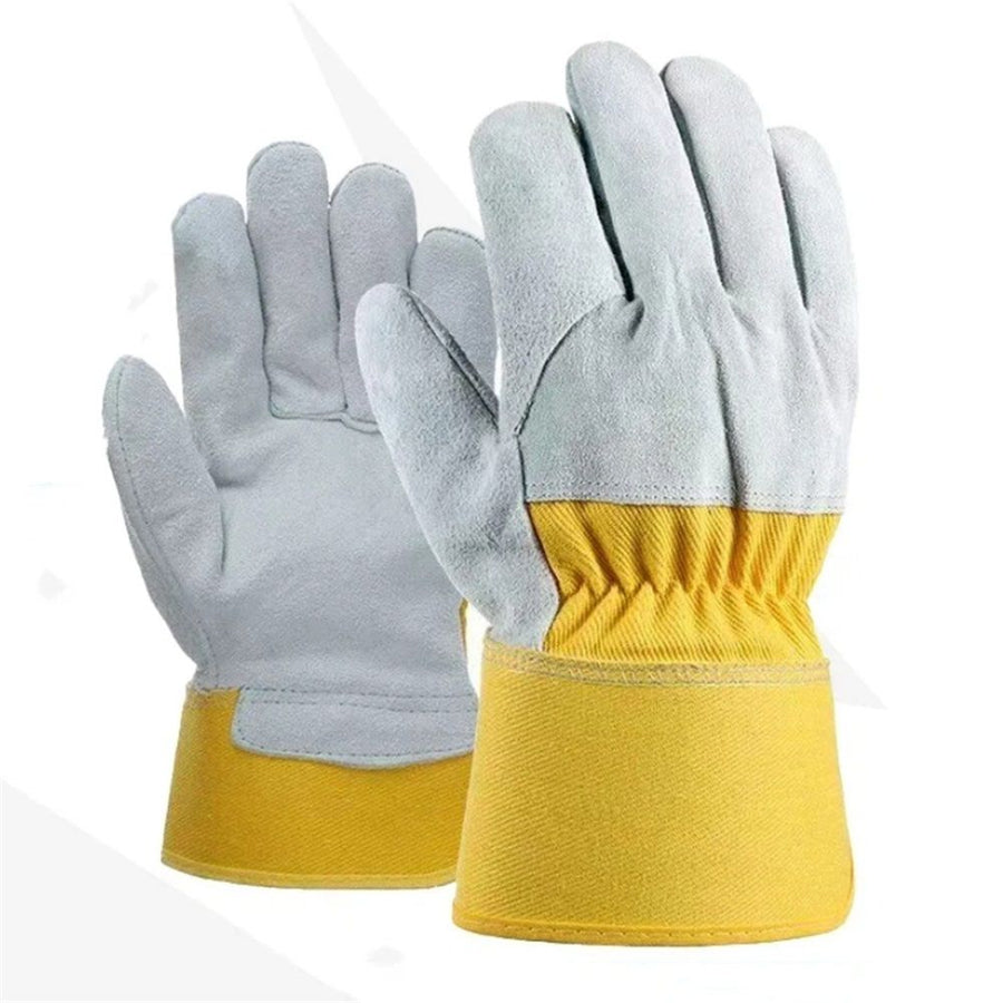 heavy-duty leather palm work gloves with safety cuffs, wear-resistant, durable, heat-resistant and heat-insulating cowhide gloves welded