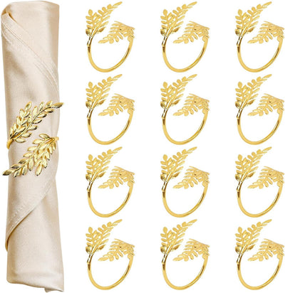Gold Napkin Rings Set of 12 Metal Napkin Holder for Table Wheat Sheaf Napkin Rings for Dinning Table Parties