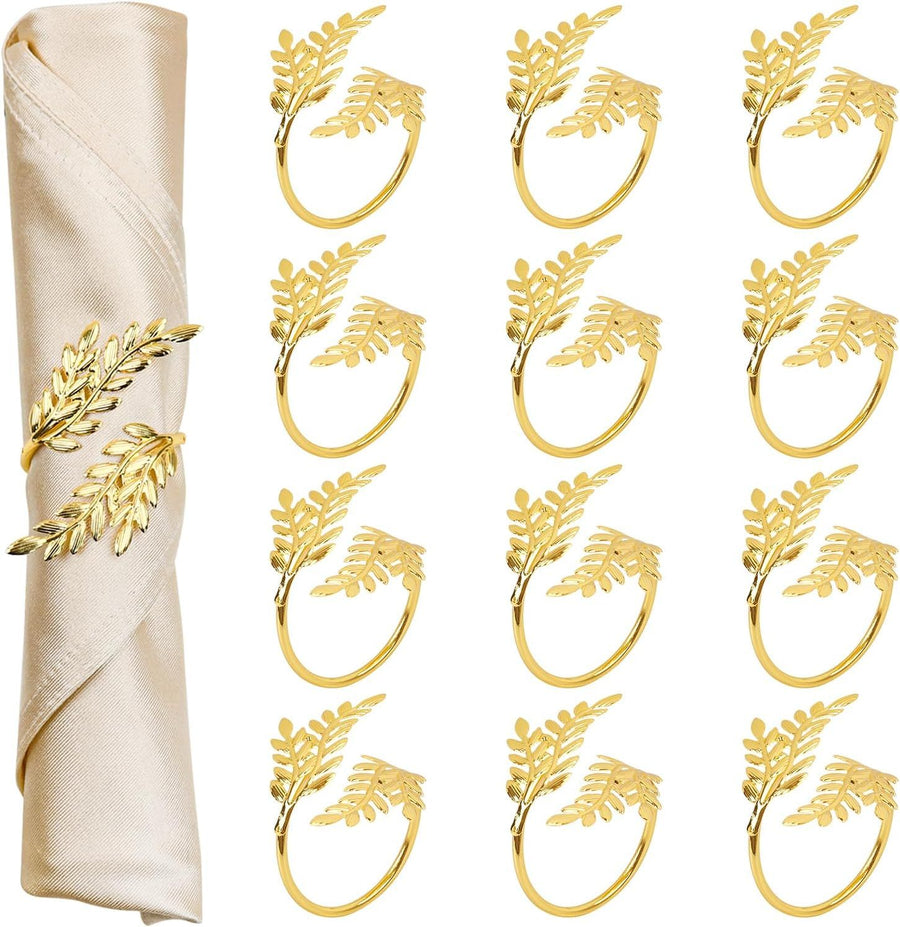 Gold Napkin Rings Set of 12 Metal Napkin Holder for Table Wheat Sheaf Napkin Rings for Dinning Table Parties