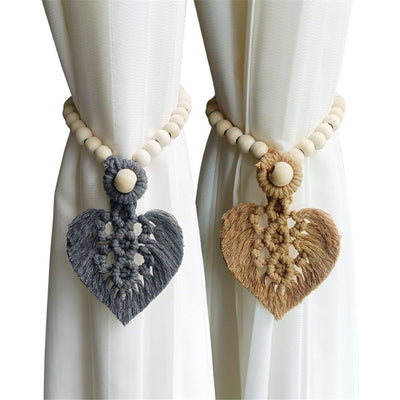 2pcs Handmade  Wooden Bead Curtain Tiebacks 2 PCS | Simple Elegant Tassel Curtain Tie Backs | Accessories Wall Decoration | Drapery Tiebacks (brown+grey）