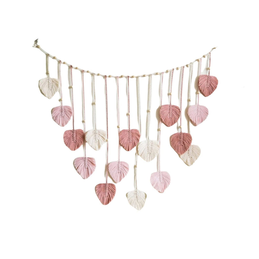 Wall Hanging Tapestry with Wood Bead and Leaf Wall Decor for Bedroom Living Room Nursery Apartment, Room Boho Style Decor Tapestry(Pink 120 * 75CM - Comes with 10 wooden clips)