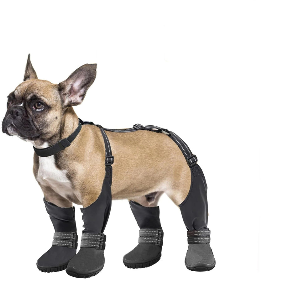 Dog Suspender Boots, Waterproof Dog Rain Boots, Puppy Snow Shoes for Winter, Anti Dirt Pants with Shoes, Adjustable Suspender Pants for Outdoor Walking & Paw Protectors (size 2, Black)