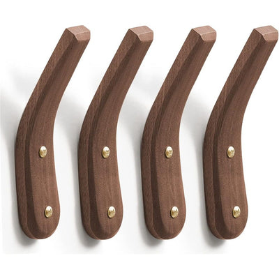 4Pack Wood Hooks Wall Mounted, Minimalist Easy Install Natural Real Walnut Cute Mid Century Modern Simple Rustic Boho Home Foyer Entryway Decor, for Hanging Hat Cap Bag Coat Towel Clothes