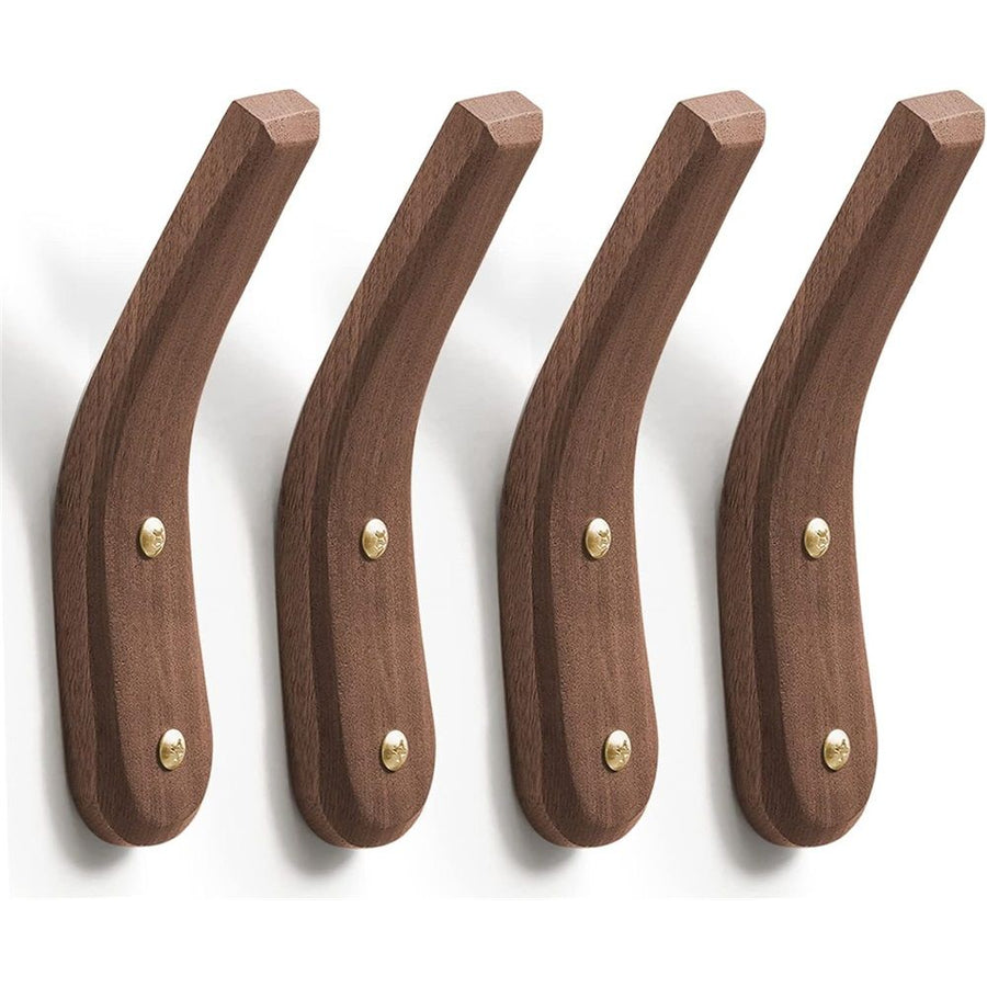 4Pack Wood Hooks Wall Mounted, Minimalist Easy Install Natural Real Walnut Cute Mid Century Modern Simple Rustic Boho Home Foyer Entryway Decor, for Hanging Hat Cap Bag Coat Towel Clothes