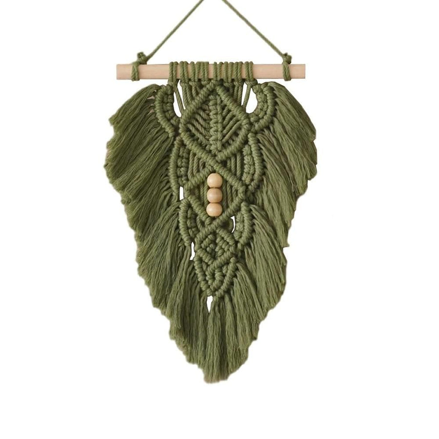 Wall Hanging Leaves,Green Woven Leaf Tapestry,Tapestry Bohemian Chic Wall Décor, Feather Walls Hanging Boho Decor for Dorm Home Bedroom Western Room Decoration Gift for Women