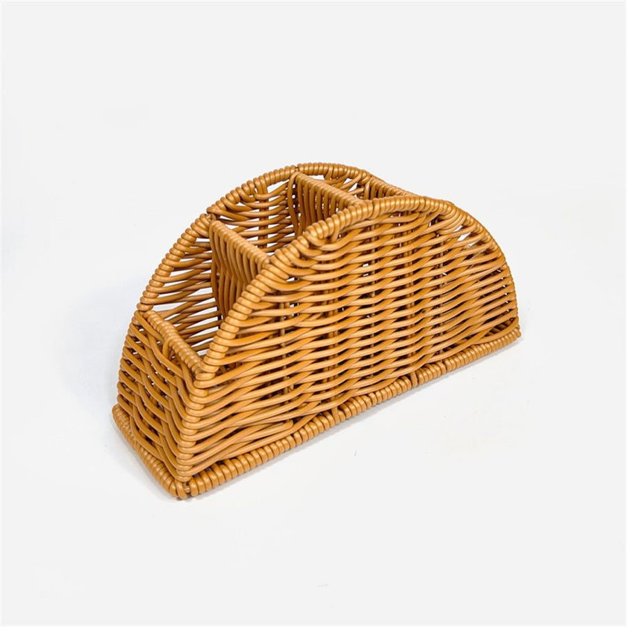 Remote Control Holder, Wicker Desk Organizer Basket for TV Remotes, Office Supplies, Makeup Brushes, Handwoven Storage Caddy for Tabletop, Shelf, or Kitchen Use