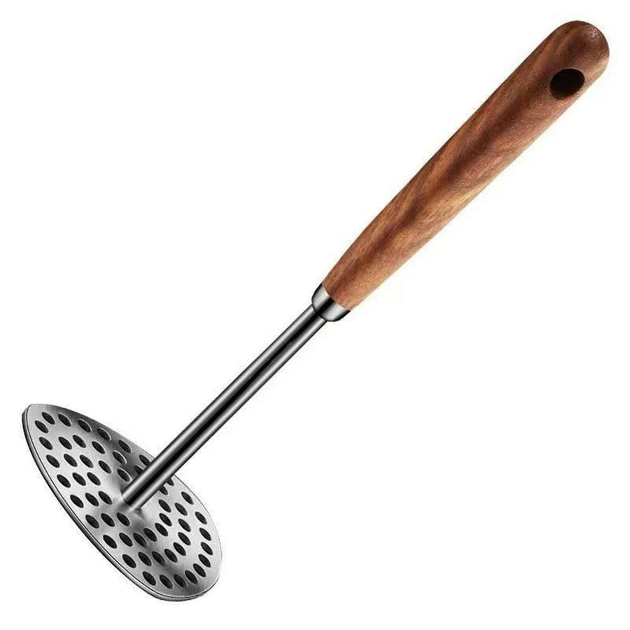 304 Stainless Steel Potato Masher, Heavy Duty Masher with Ergonomic Wood Handle, for Smooth Mashed Potatoes, Baby Food