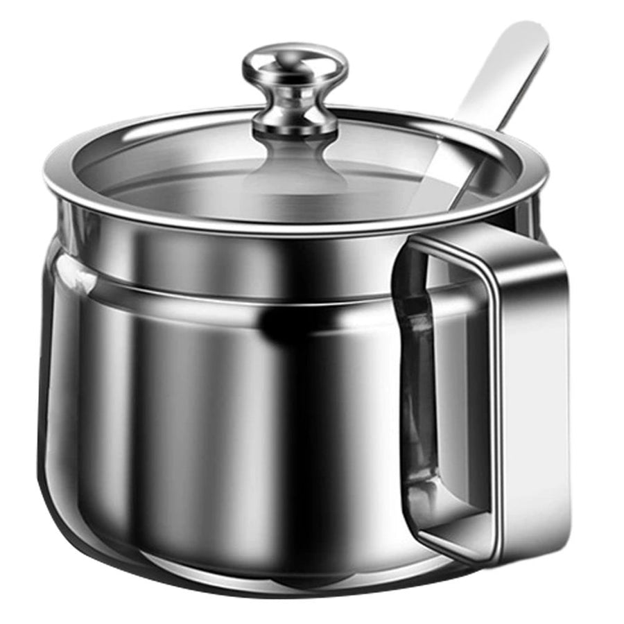 Ghee Container with Spoon Pot, 500mL Large Ghee Pot Kitchen with Handle, Stainless Steel Oil Container with Lid for Items (Small)