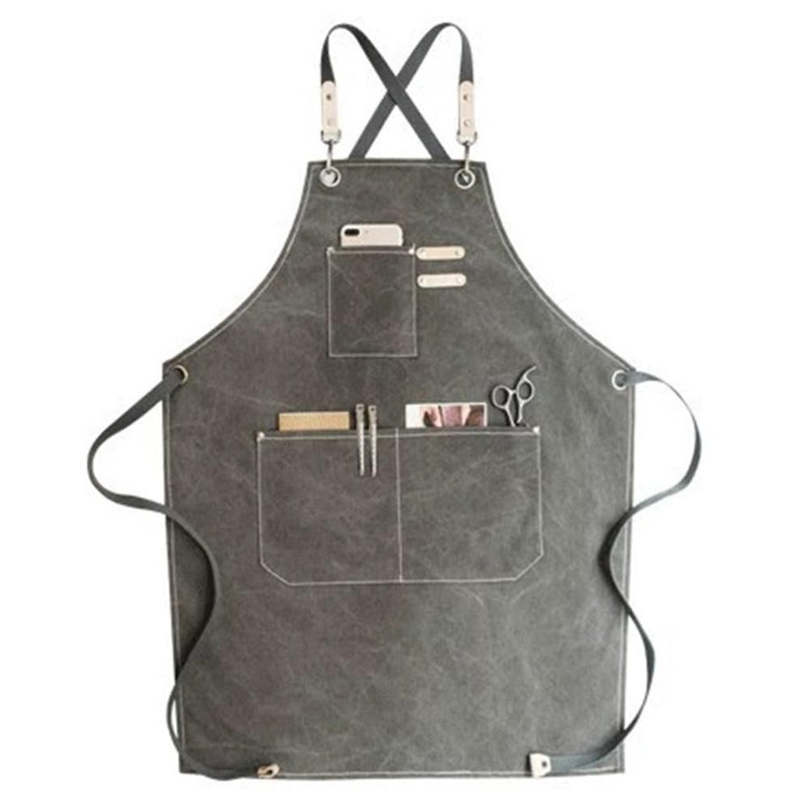 Canvas Cross Back Chef Cotton Aprons for Men Women with Large Pockets,Strap Adjustable Apron Apron For Men Women（Only apron）