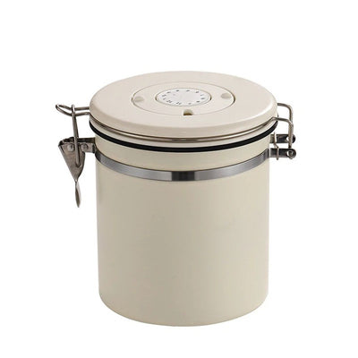 Airtight Coffee Container with Spoon - Kitchen Storage Jar for Coffee Grounds, Cereal, Beans, Sugar (beige, 1.2L)