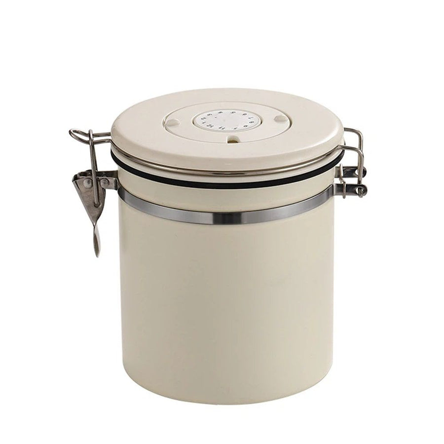 Airtight Coffee Container with Spoon - Kitchen Storage Jar for Coffee Grounds, Cereal, Beans, Sugar (beige, 1.2L)