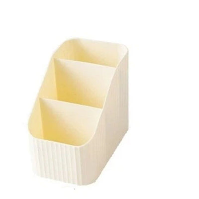 Large Capacity Makeup Brush Holder,3 Slots Makeup Brush Cup,Vintage striped Make Up Brush Holder,for Vanity Decor,Bathroom Countertops(Cream,only box)
