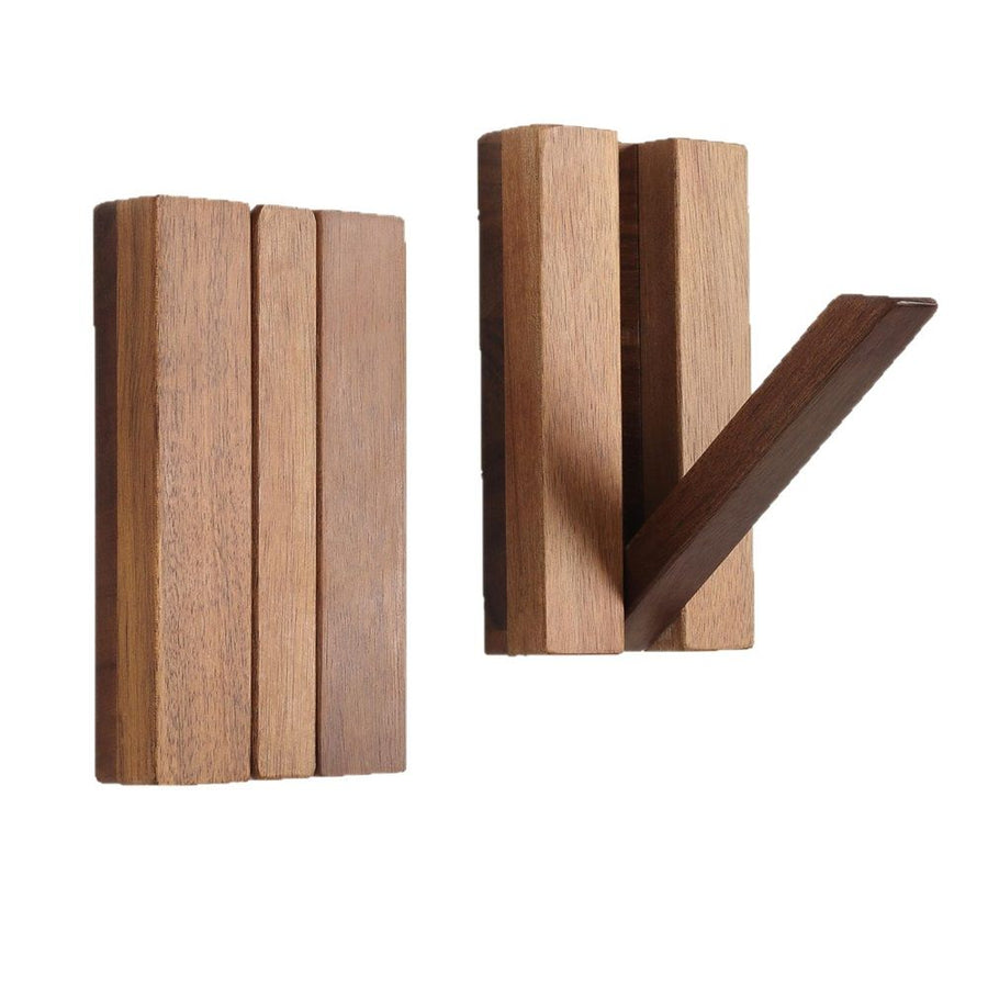 Foldable Wall Hooks 2Pack: Rustic Wooden Coat Hooks Mounted for Heavy Duty Hanging Hats Bags Beach Towels, Space Saving Minimalist Design for Aesthetic Homeowner